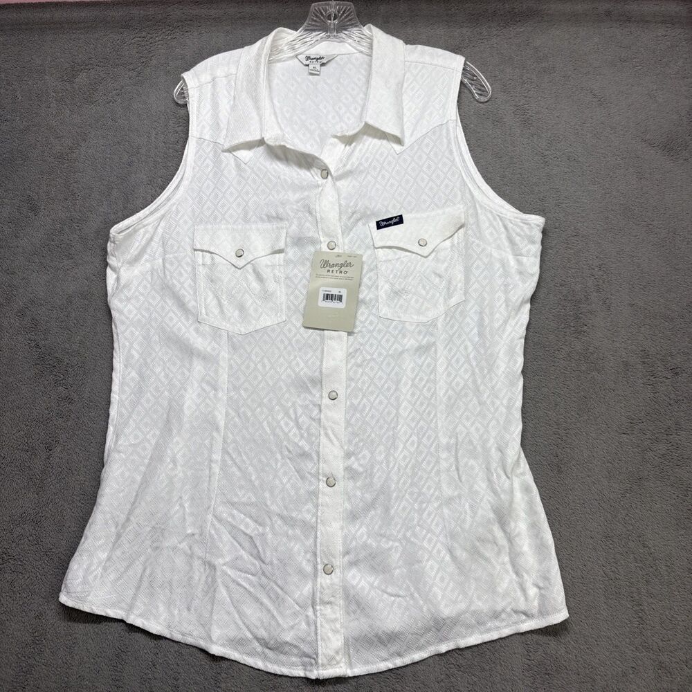 Wrangler Retro Textured Western Pearl Snap Tank Top Sleeveless Shirt XL READ